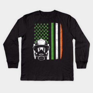 St Patricks Day Firefighter Irish American Flag Gift Kids Long Sleeve T-Shirt